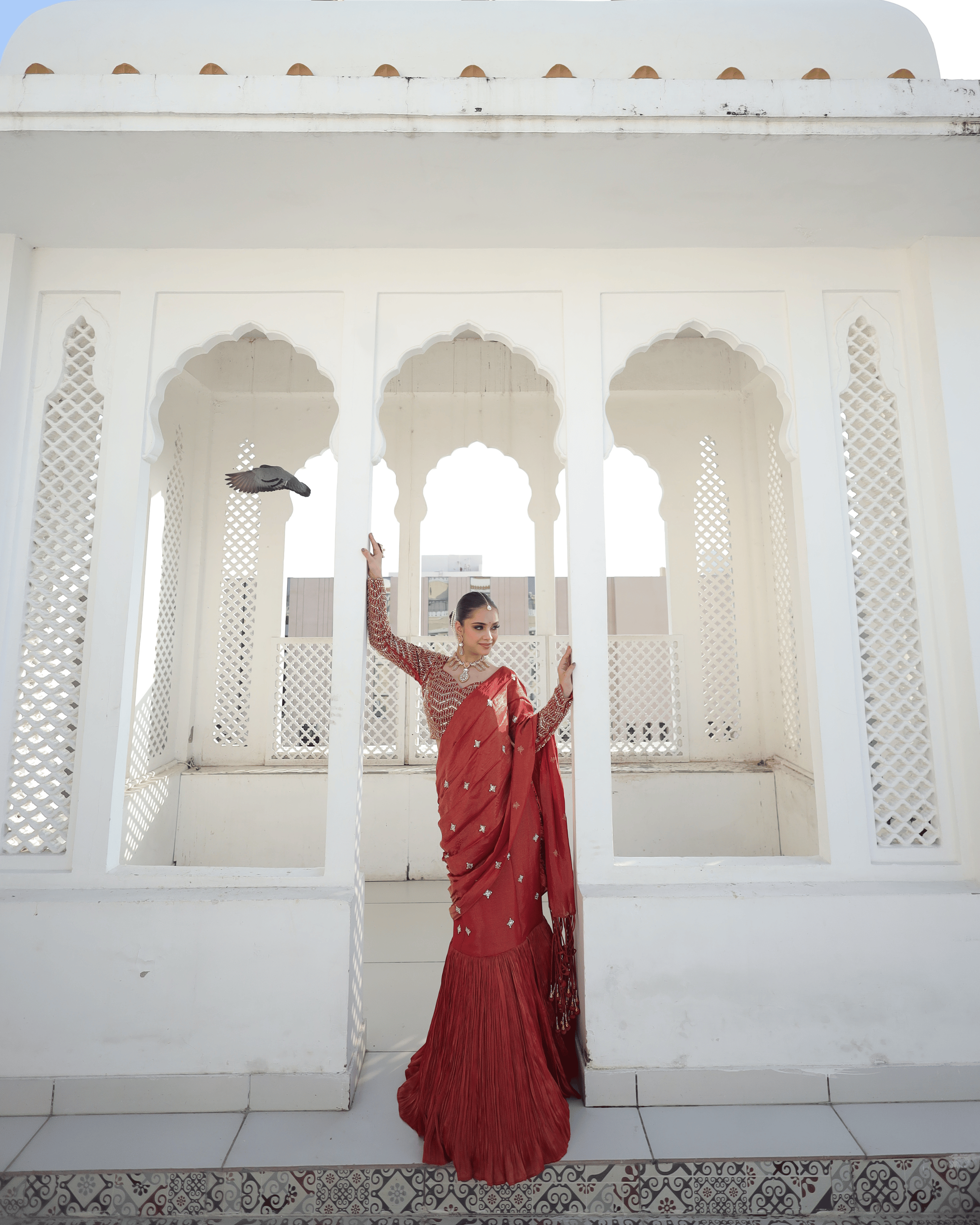 Rust Radish Fishcut Lehenga with Tassel Dupatta