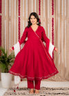Rani Red Flared Anarkali Suit Set with Dupatta