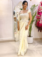Off white pre drape saree and corset blouse