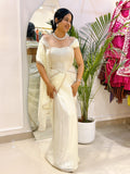 Off White Pre Drape Saree and Corset Blouse
