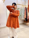 Rust Orange  Crinkled Peplum Kurta Set
