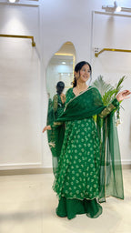 Emerald Bandhej Chiffon Georgette Suit Set with Umbrella Flare Palazzo