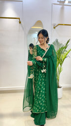 Emerald Bandhej Chiffon Georgette Suit Set with Umbrella Flare Palazzo