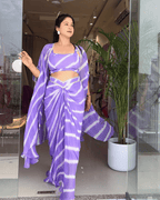 Lavender Leheriya Drape Skirt & Cape