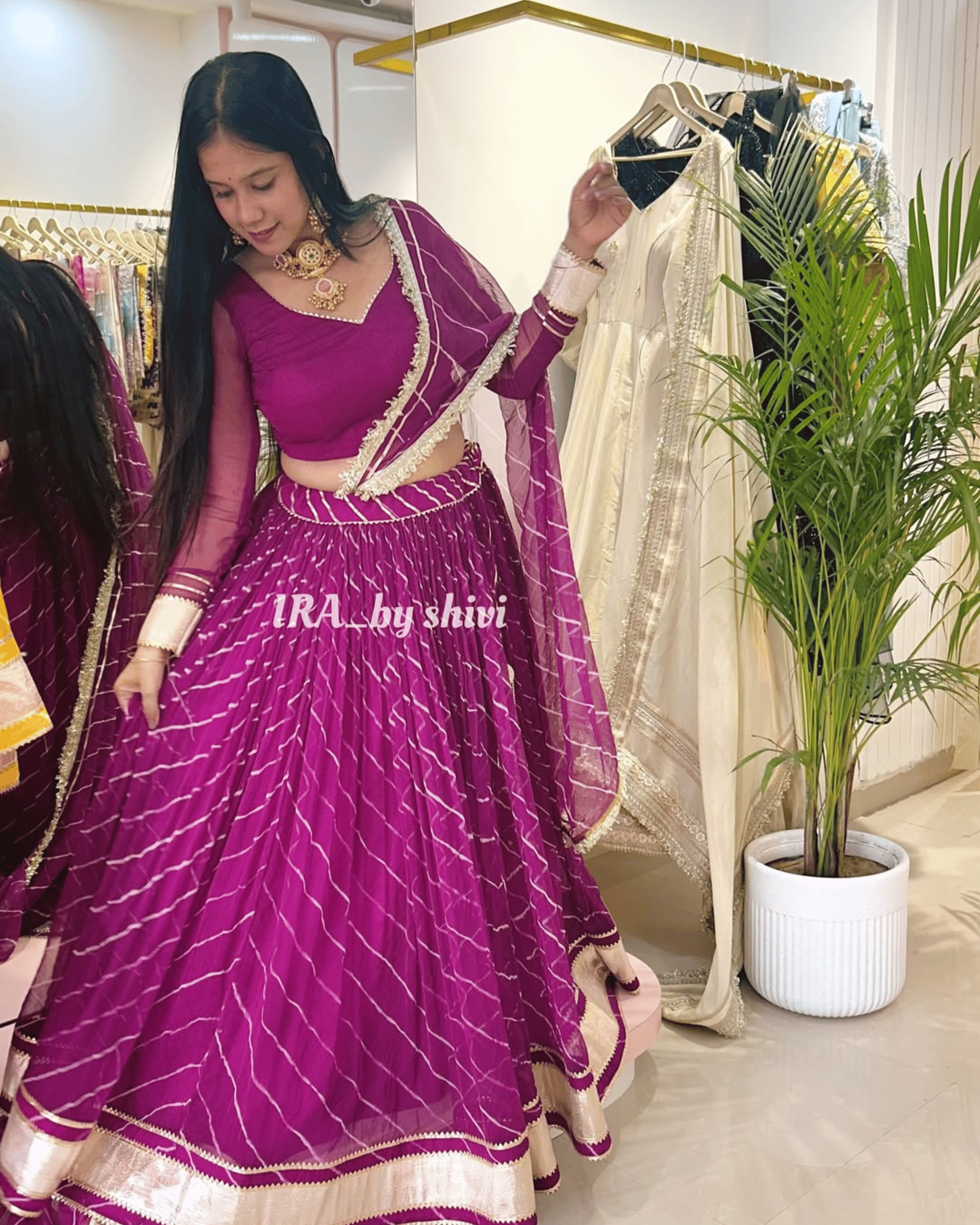 Purple Leheriya Flare Lehenga Set