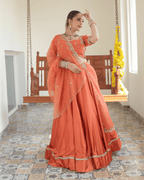 Coral Satin Orange Flare Lehenga
