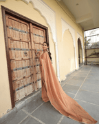 Peach Mukesh Work Cosmo Saree with unstitched blouse piece