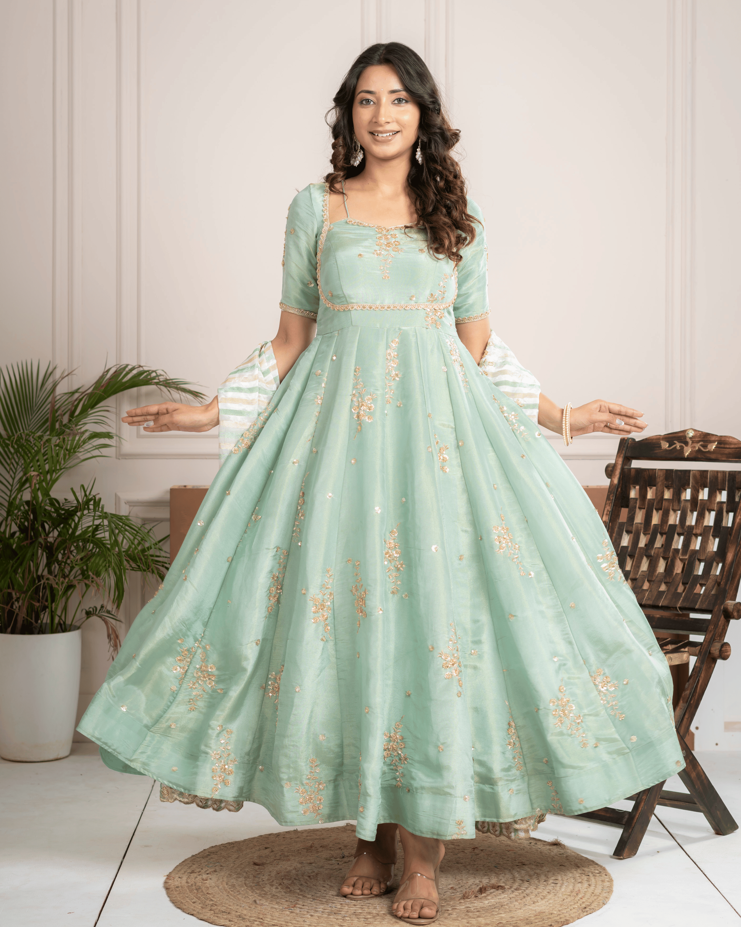 Pista Green Anarkali Set