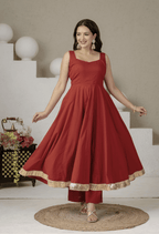 Noor Rust Cotton Anarkali Suit Set with Organza Gota Patti Dupatta