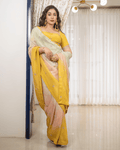 Yellow Shaded Dye Handwork Saree With Padded Stitched Blouse