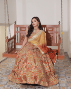 Orange Jhrokha Pattern Lehenga