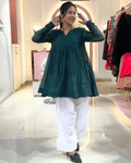 Emerald Green Mul Chanderi Peplum Anarkali Set