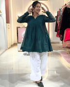 Emerald Green Mul Chanderi Peplum Anarkali Set