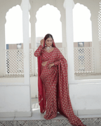 Rust Radish Jaal Handwork Saree With Unstitched Blouse Piece