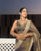 Ash Golden Purple Two-Tone Saree With Unstitched Blouse Piece