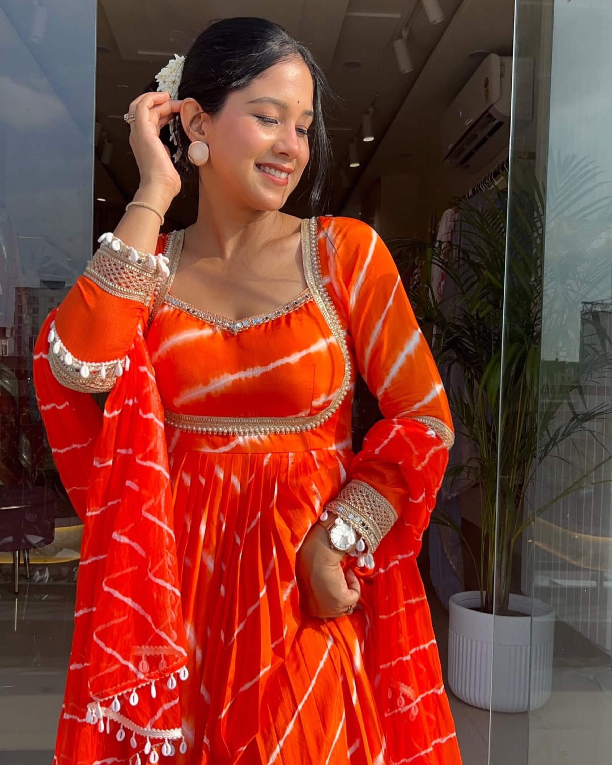 Orange Leheriya Gown