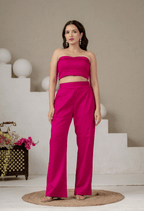 Aura Fuchsia Pink Jaam Cotton Co-Ord Set with Long Blazer, Bustier & Pants