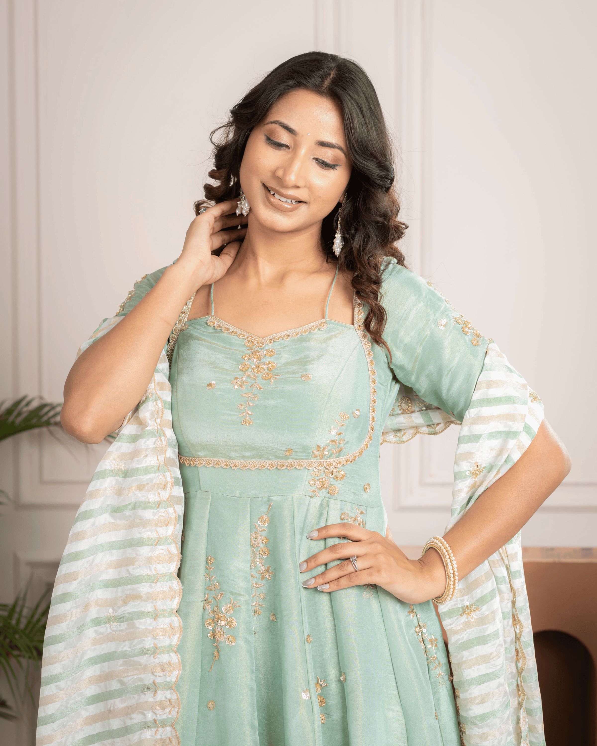 Pista Green Anarkali Set