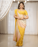 Yellow Shaded Dye Handwork Saree With Padded Stitched Blouse
