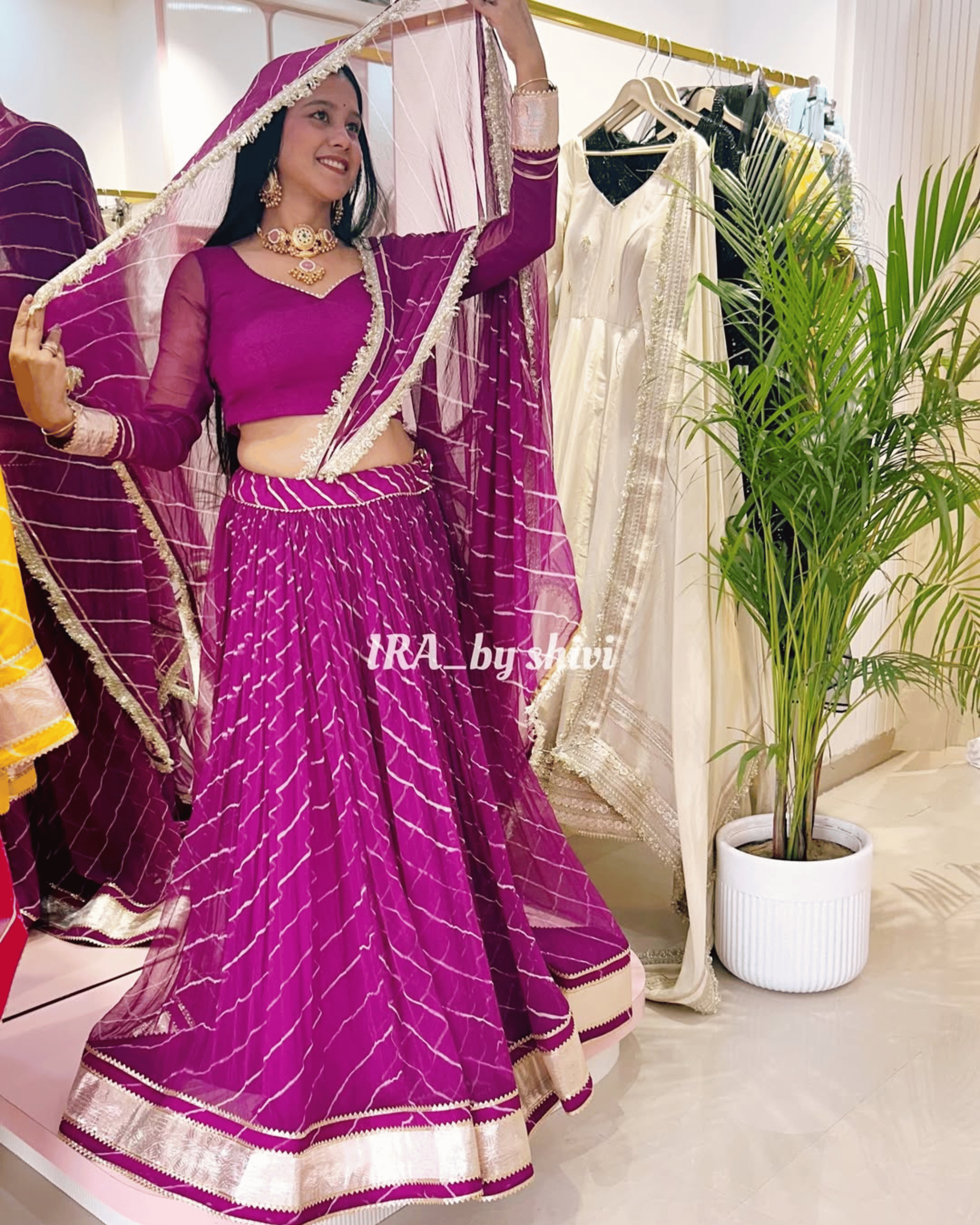 Purple Leheriya Flare Lehenga Set