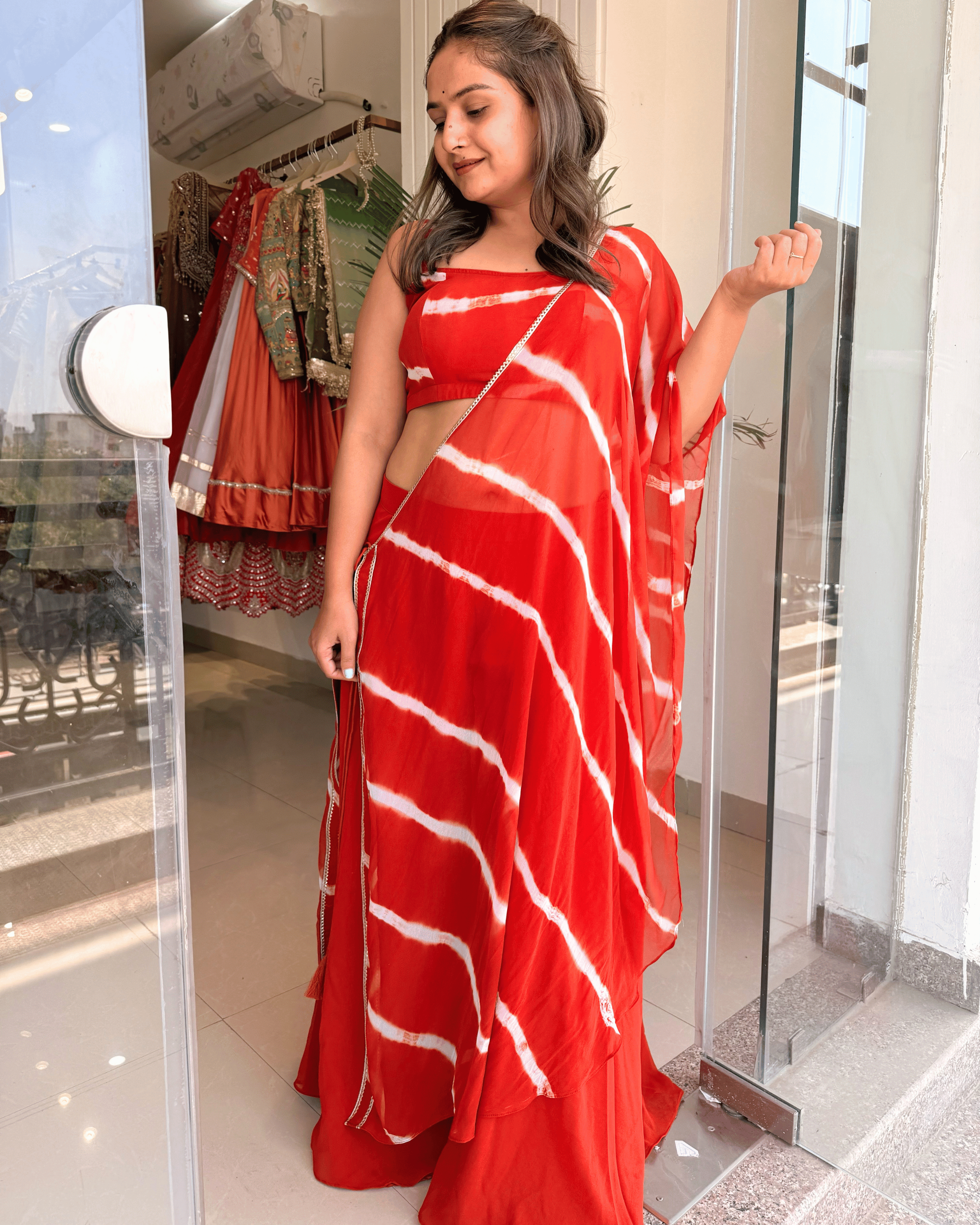 Orange Leheriya Half Kaftan Co-Ord Set