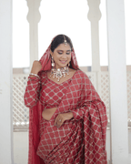 Rust Radish Jaal Handwork Saree With Unstitched Blouse Piece