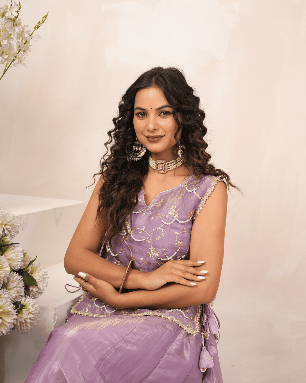 Lavender Mist Crush Lehenga Set With Blouse and Koti