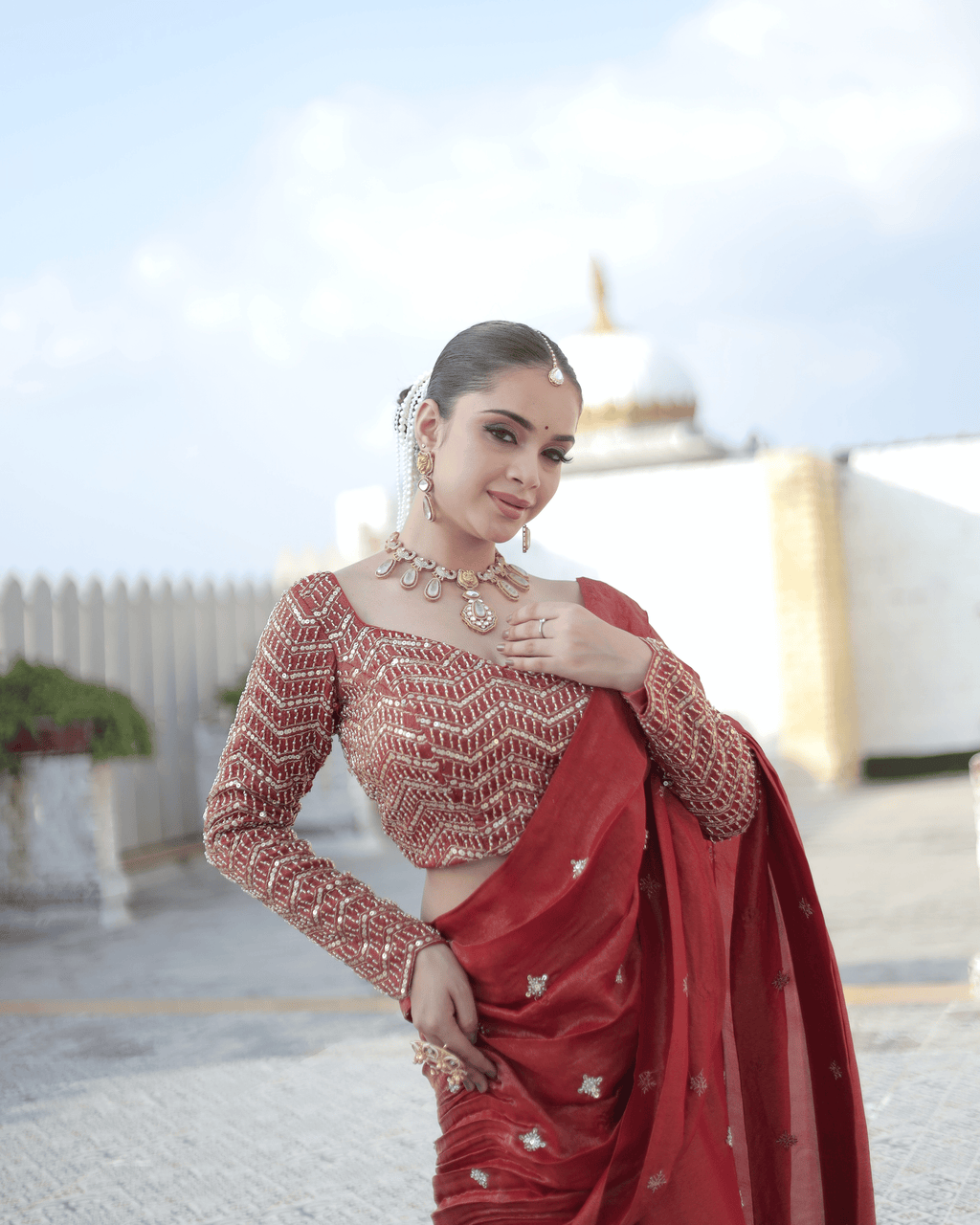 Rust Radish Fishcut Lehenga with Tassel Dupatta
