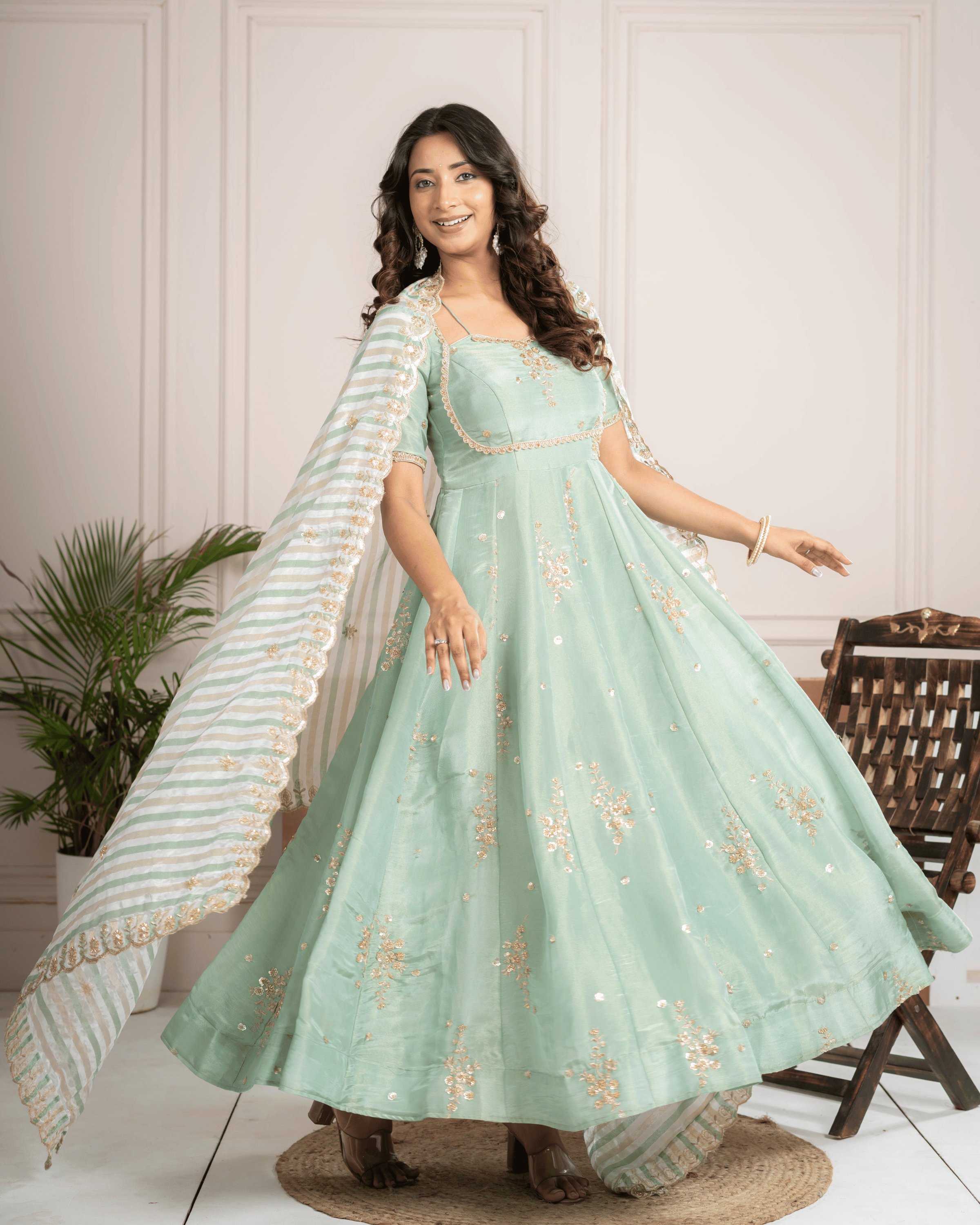 Pista Green Anarkali Set