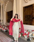 Ivory Cosmo Tissue Handwork Buti Kurta Set with Contrast Tissue Dupatta