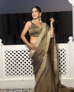 Ash Golden Purple Two-Tone Saree With Unstitched Blouse Piece