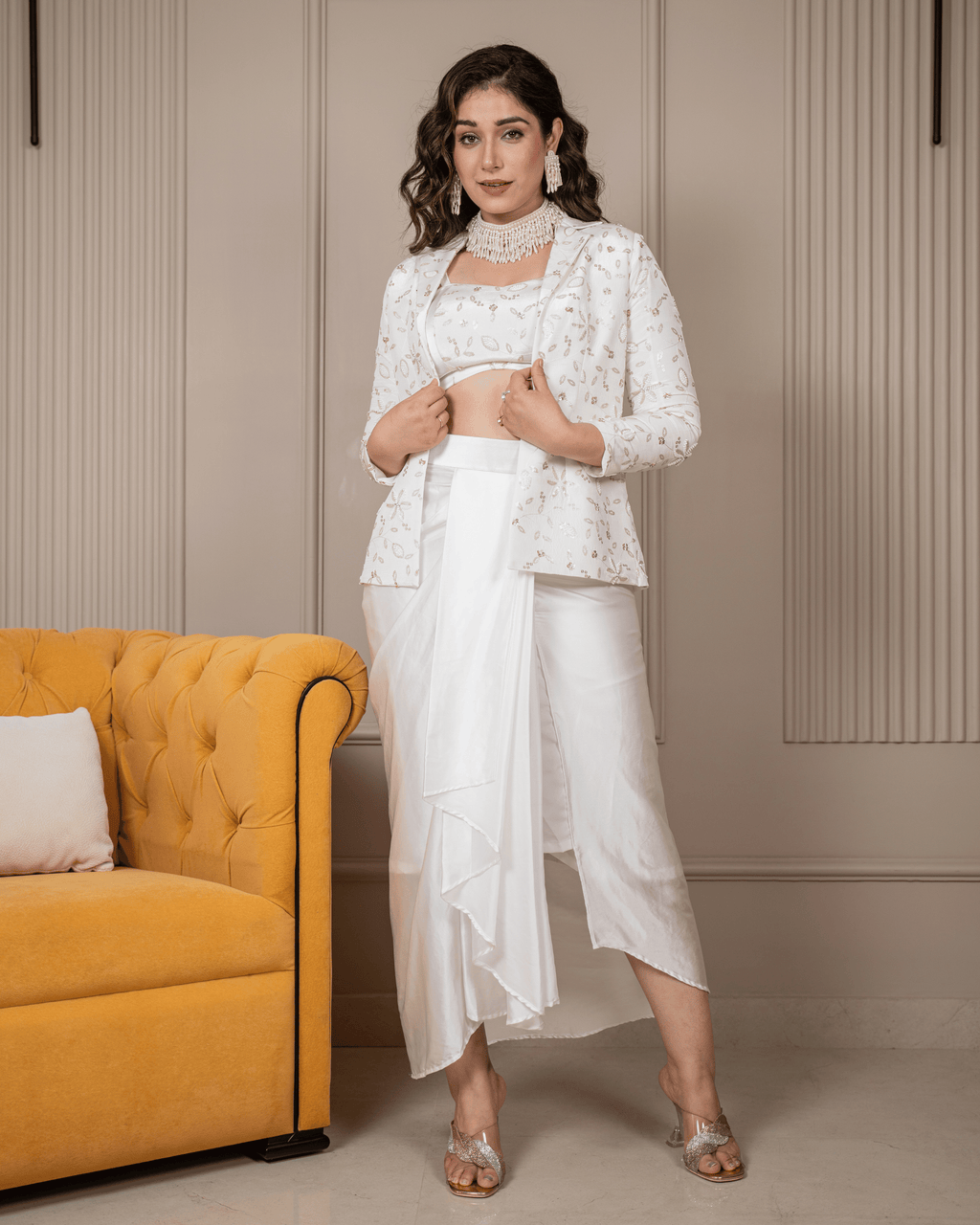 White Blazer Drape Dress