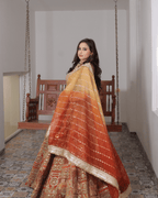 Orange Jhrokha Pattern Lehenga