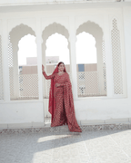Rust Radish Jaal Handwork Saree With Unstitched Blouse Piece