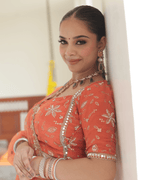Coral Satin Orange Flare Lehenga