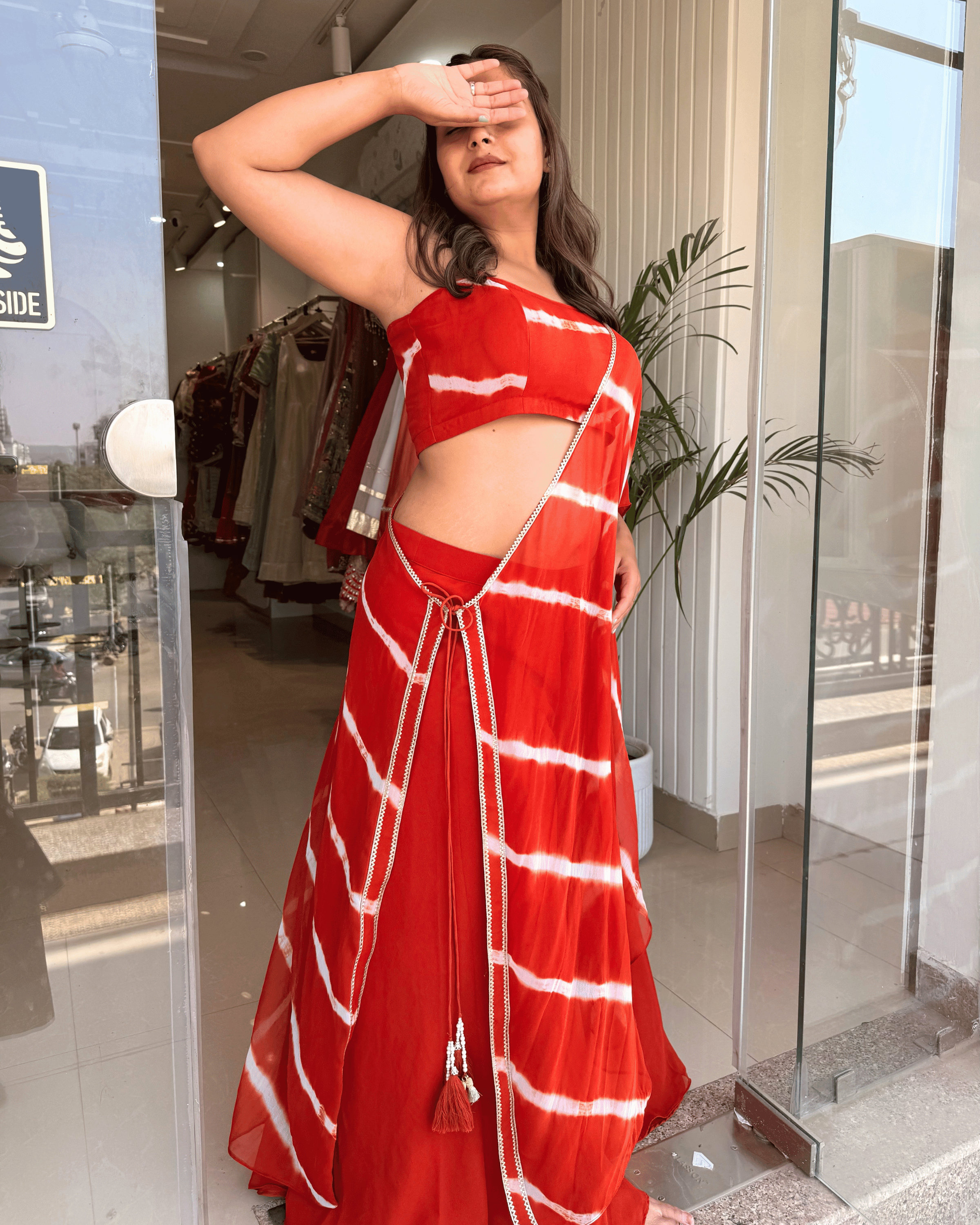 Orange Leheriya Half Kaftan Co-Ord Set
