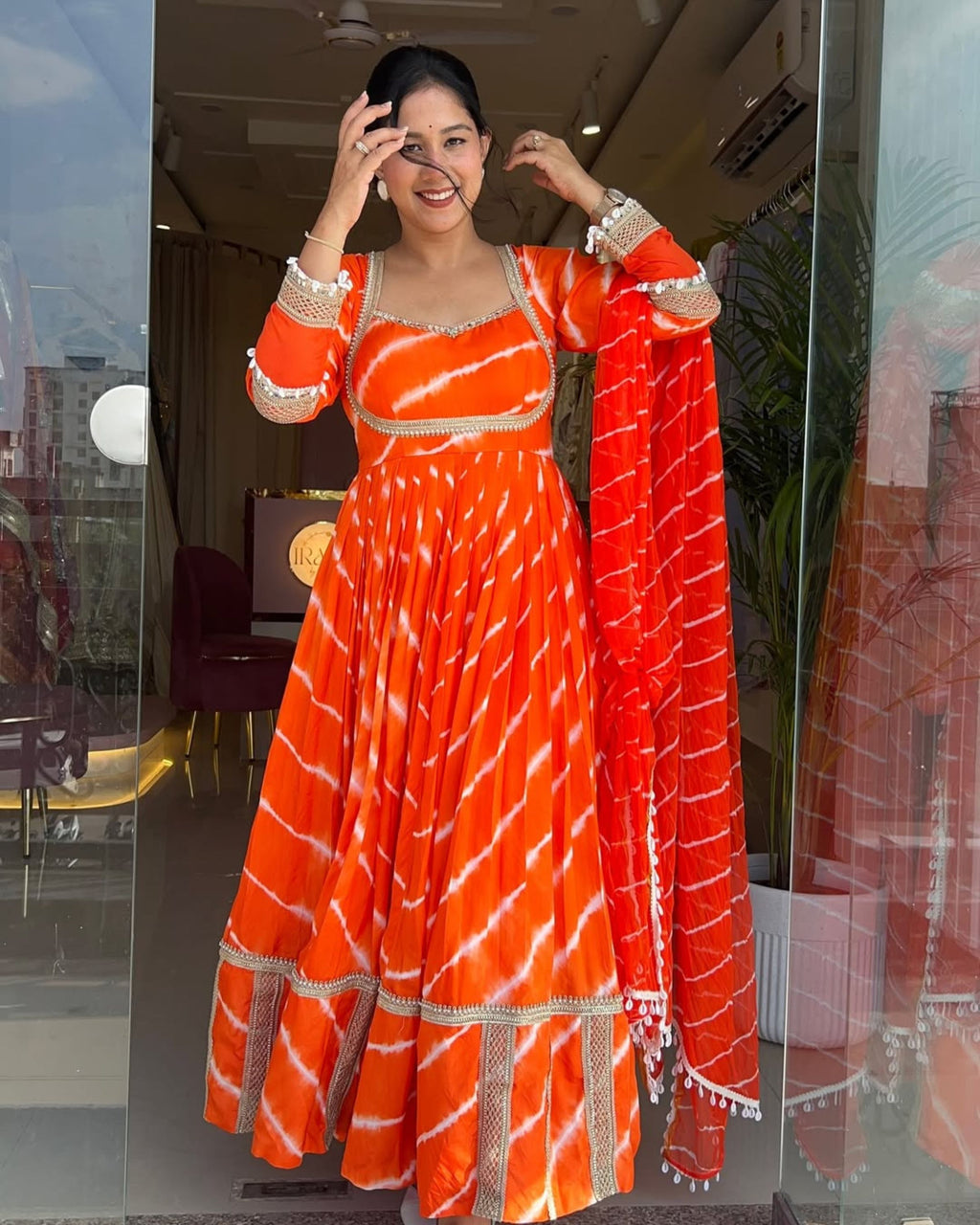 Orange Leheriya Gown