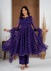 Purple Bandhej Suit Set with Umbrella Flare Palazzo