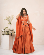Burnt Orange Cosmo Tissue Lehenga Set