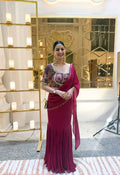 Magenta Designer Jharokha Pattern Blouse with Star Georgette Fish Cut Skirt & Drape Dupatta
