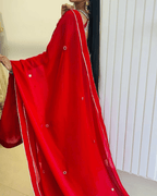 Cherry Red Mirror Lace Anarkali Set
