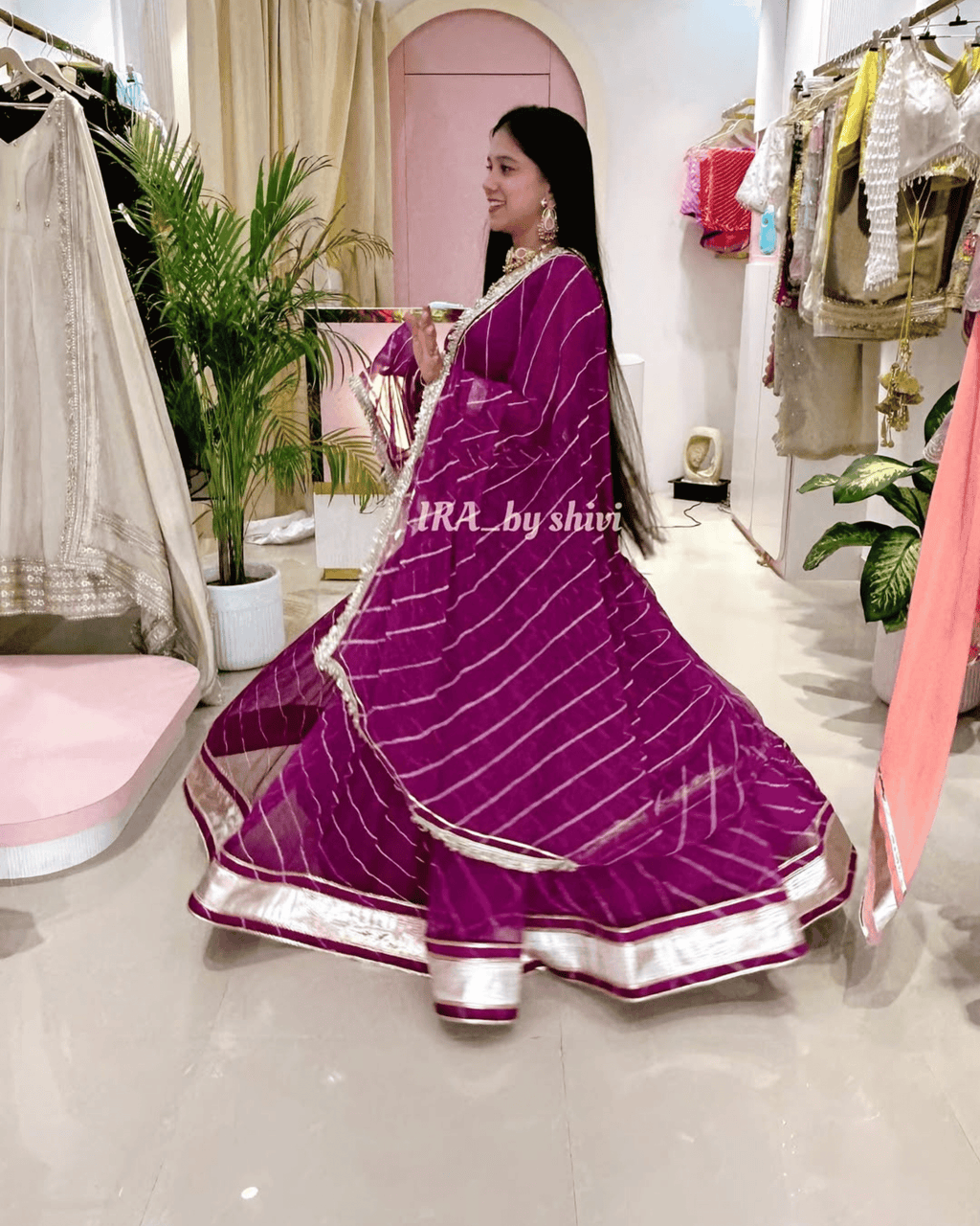 Purple Leheriya Flare Lehenga Set