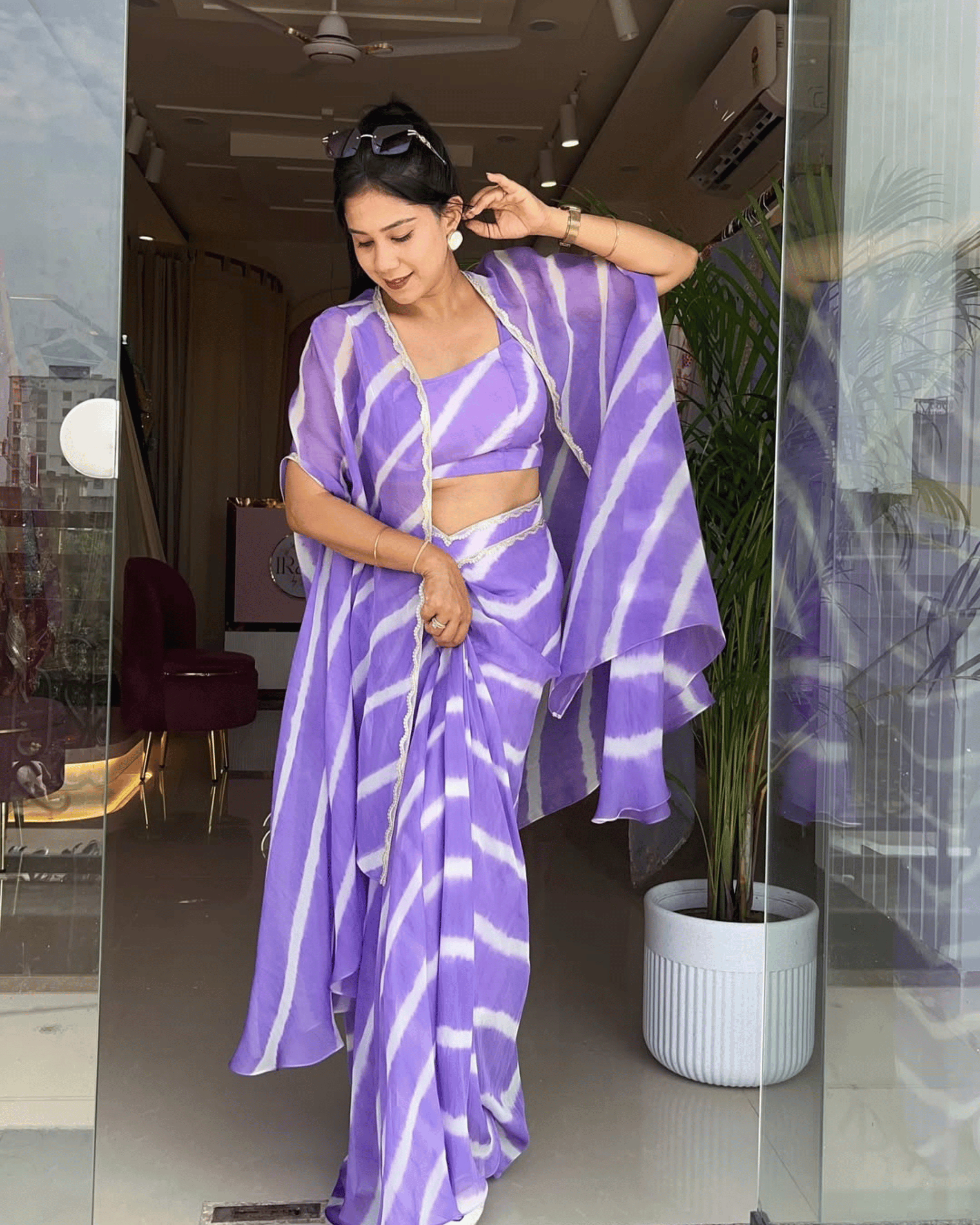 Lavender Leheriya Drape Skirt & Cape