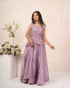 Lavender Mist Crush Lehenga Set With Blouse and Koti