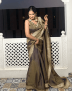 Ash Golden Purple Two-Tone Saree With Unstitched Blouse Piece
