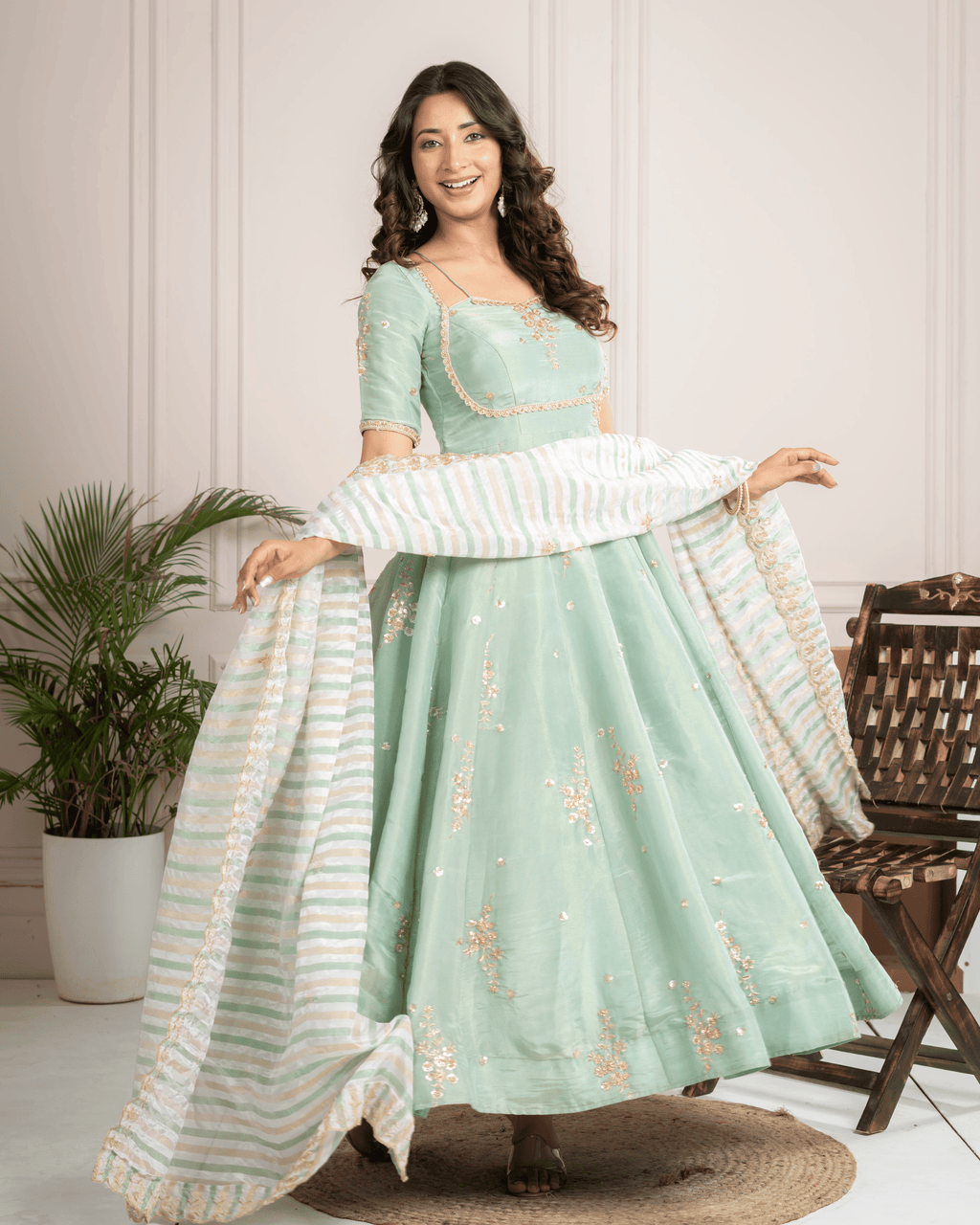 Pista Green Anarkali Set