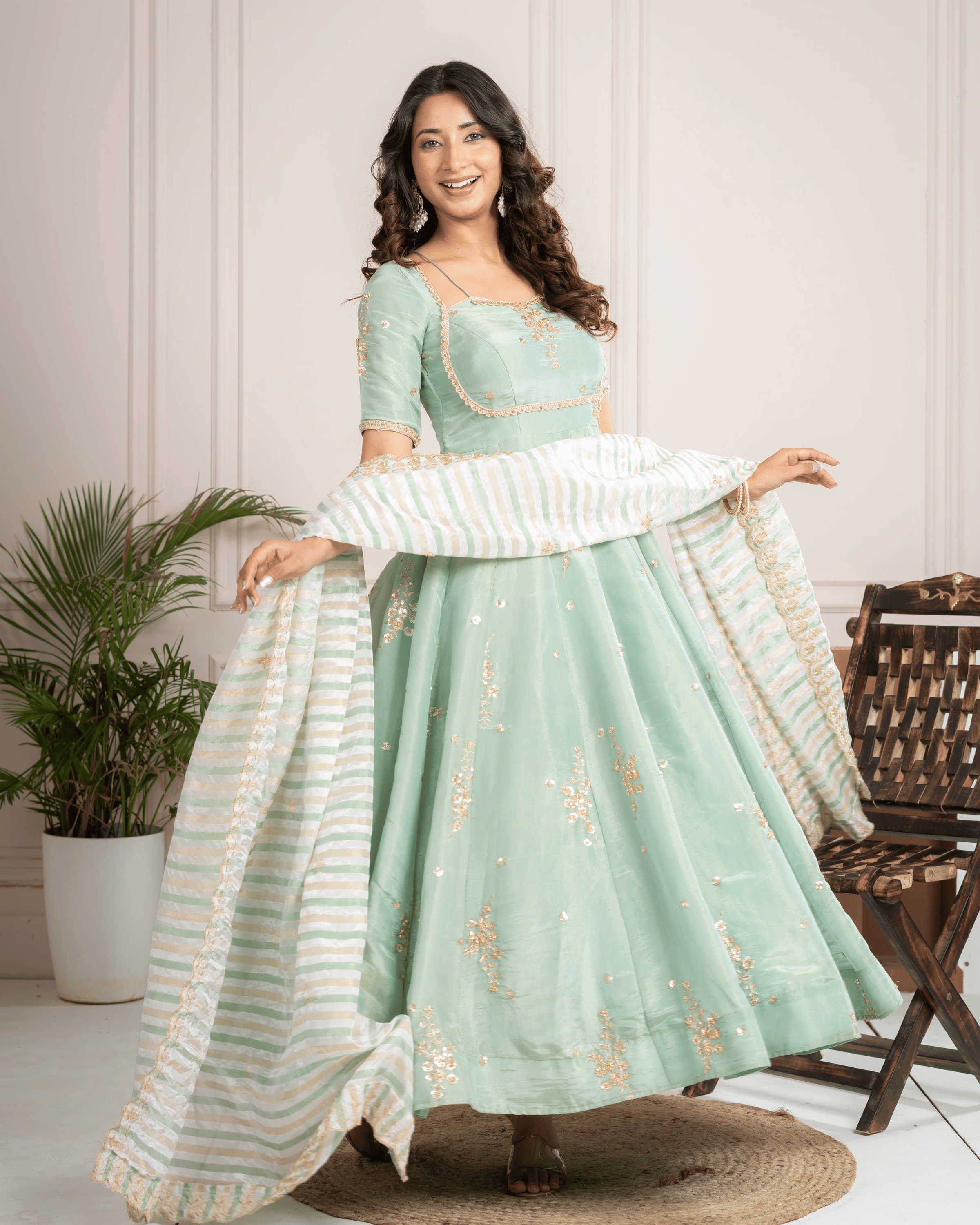 Pista Green Anarkali Set