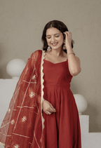 Noor Rust Cotton Anarkali Suit Set with Organza Gota Patti Dupatta