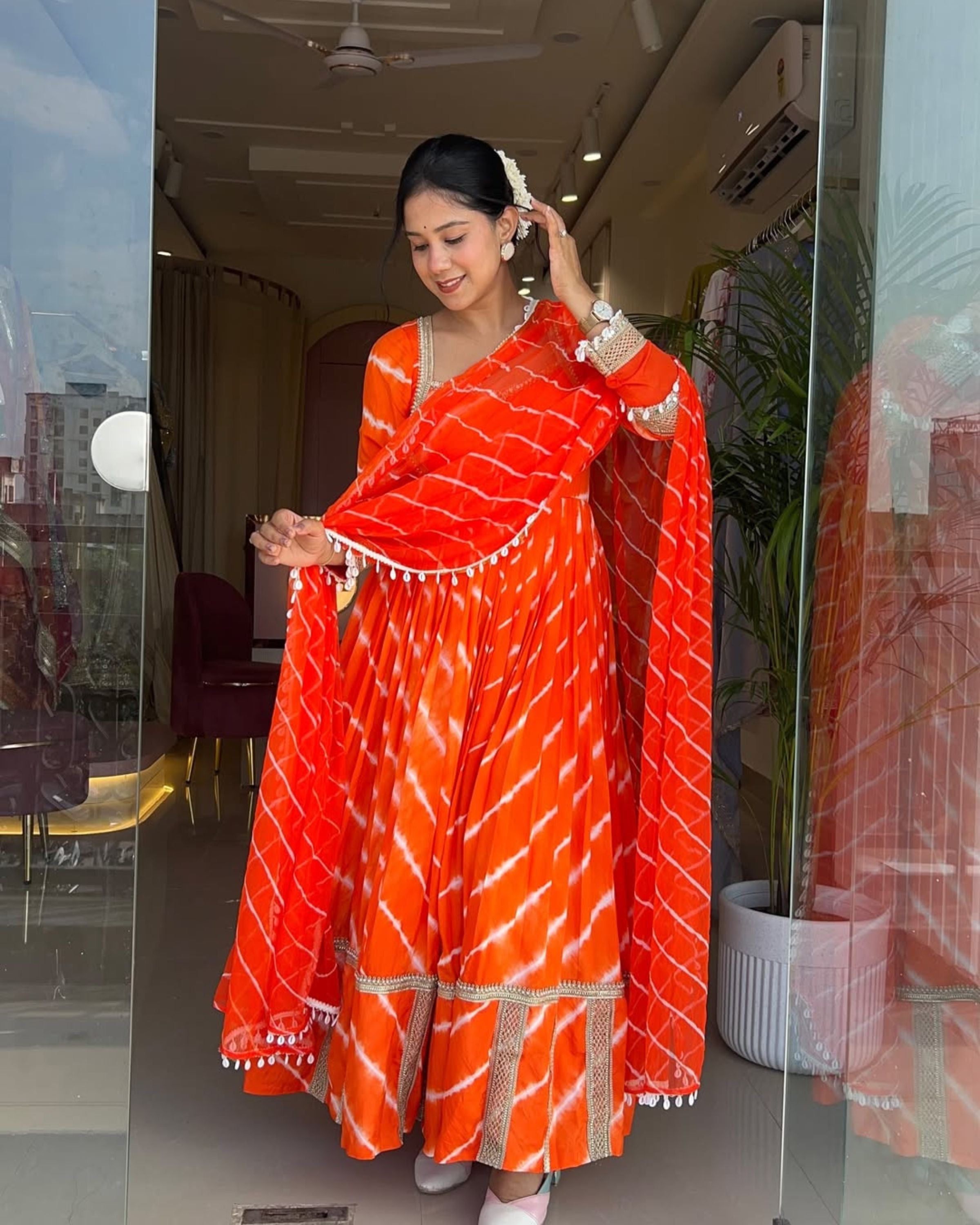 Orange Leheriya Gown