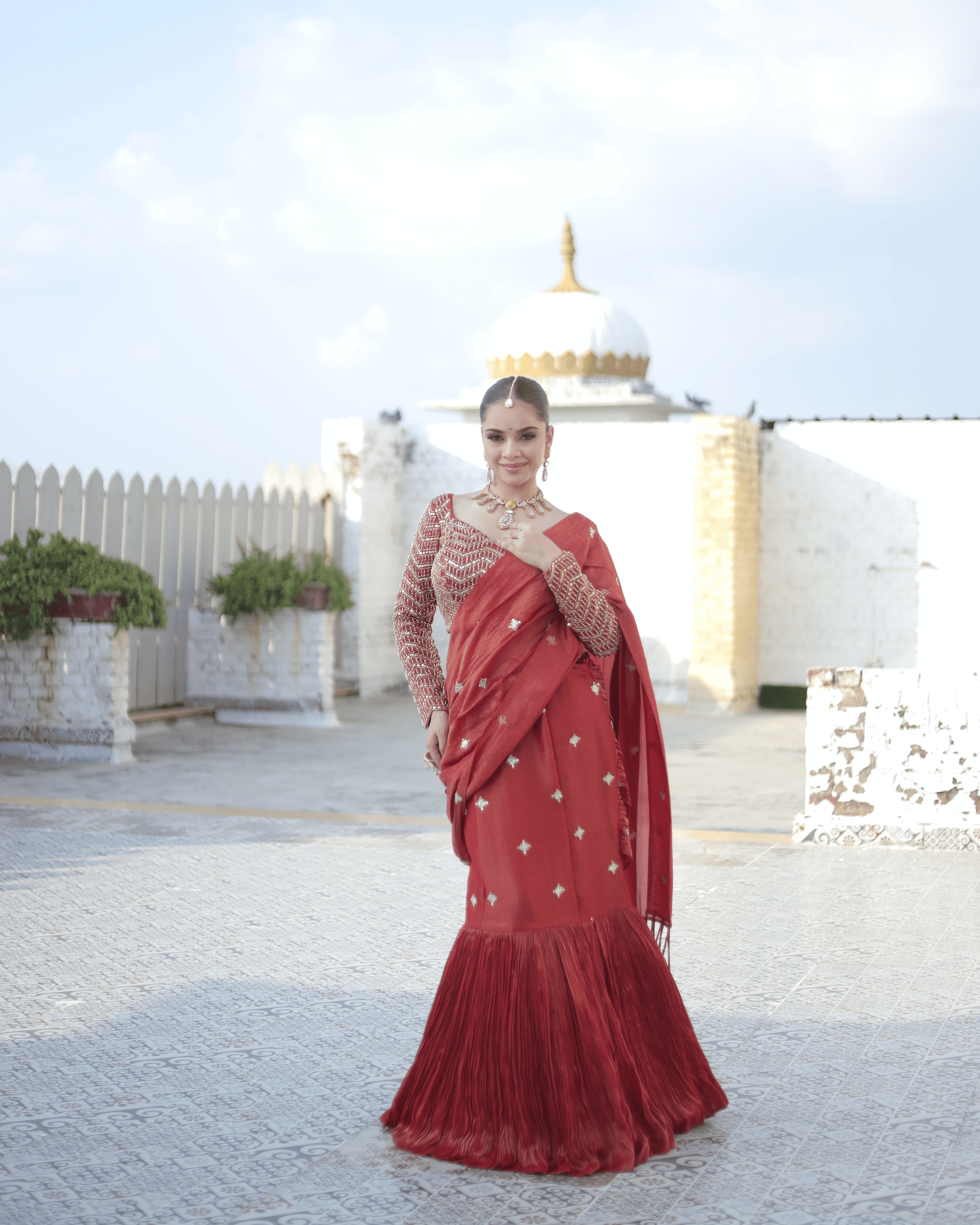 Rust Radish Fishcut Lehenga with Tassel Dupatta